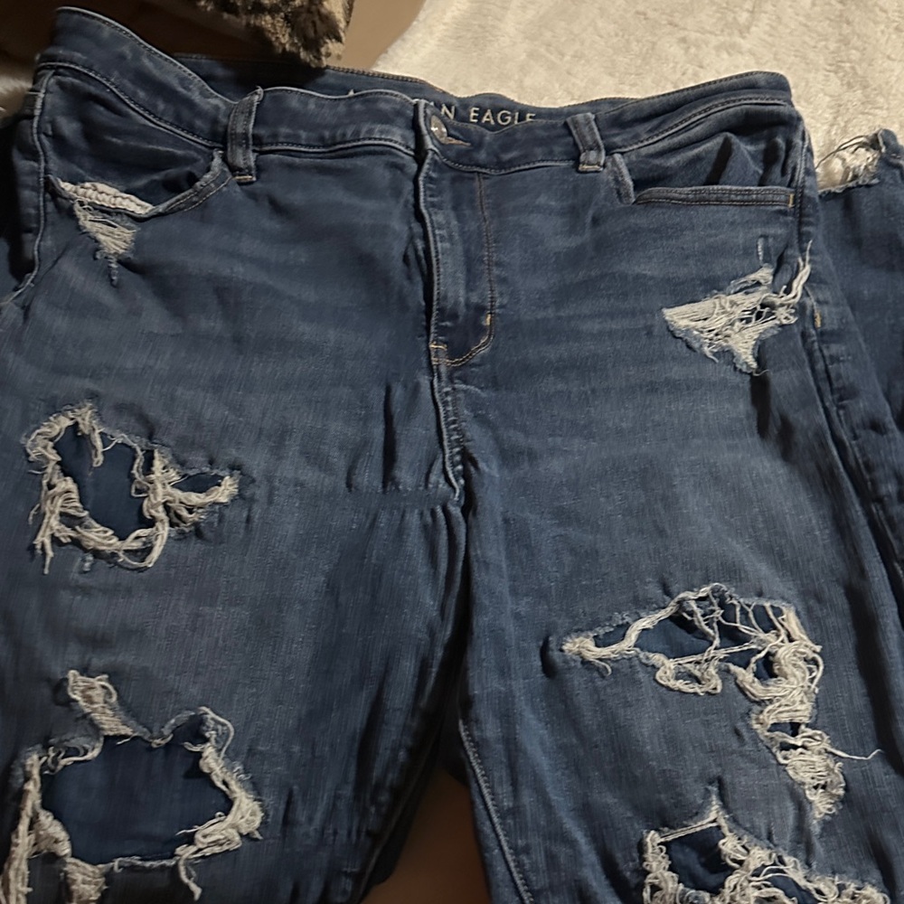 American Eagle Outfitters Distressed Dark Blue Boyfriend Jeans